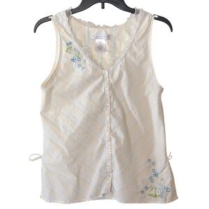Earth Angels VTG Sleeveless Embroidered Button Front Top Womens Size Small Lacy